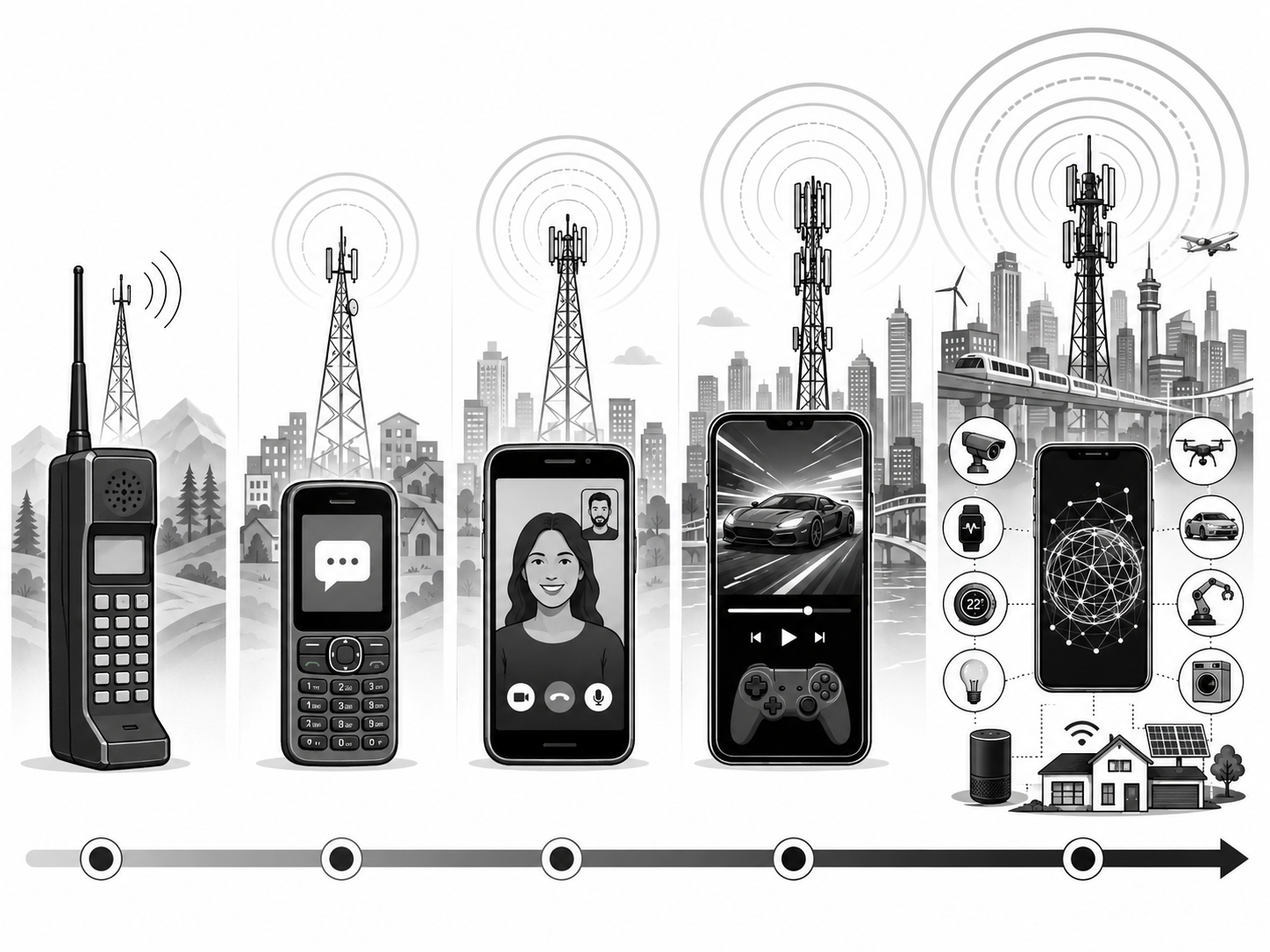 Evolution of mobile networks from 1G to 5G