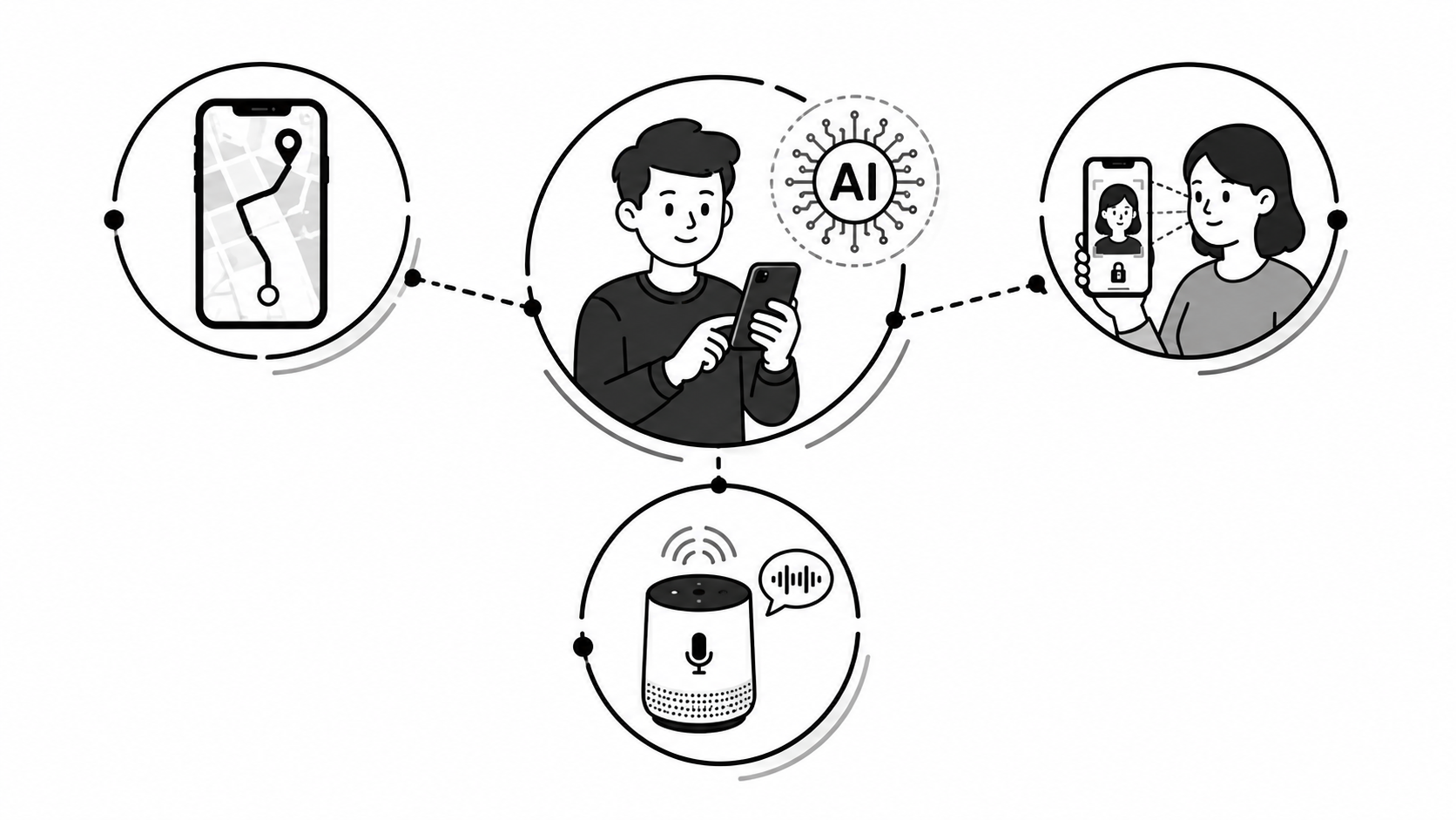 Artificial intelligence around us: navigation, face unlock and a voice assistant.